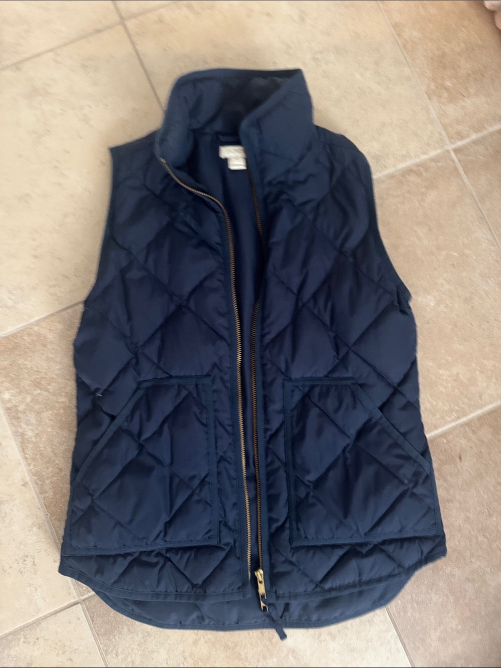 J. Crew Navy Quilted Vest with Gold Zip